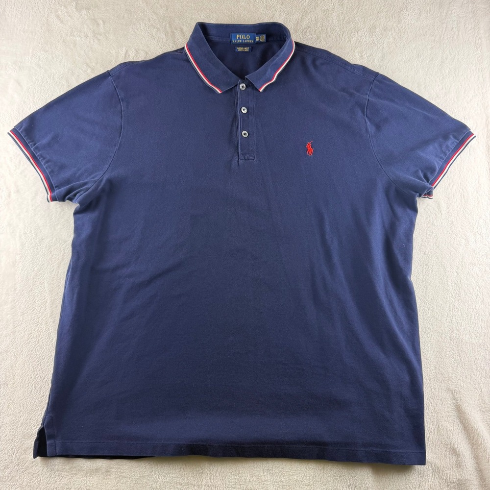 Polo Ralph Lauren Meshed Polo Shirt Custom Slim Fit Navy Blue Mens XXL